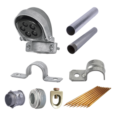 Kit de Acometida Eléctrica / Mufa 1-1/4' / Tubo Pared Gruesa 3 m (9.84 ft) / Varilla Tierra 1.5 m (4.92 ft) / 10 Piezas