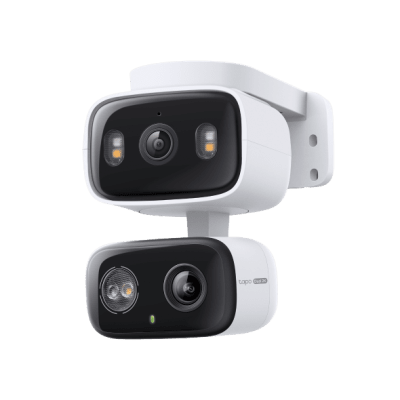 Cámara de Seguridad Dual PTZ / 2 Lentes 2K+2K (3MP cada uno) / 3x Claridad Telefoto / IP65 Exterior / IA Inteligente / Seguimiento Sincronizado / Vista Dual Simultánea / Color Night Vision / Audio
