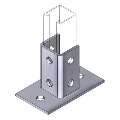 Base Cuadrada con 4 Perforaciones para Perfil Sencillo.
