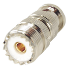 Adaptador RF en Línea / 50 Ohm / BNC Macho a UHF Hembra SO-239 / Cuerpo Níquel / Contacto Oro / Aislante Delrin