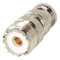 Adaptador en Linea para 50 Ohm, Conector BNC Macho-UHF Hembra (SO-239), Níquel/ Oro/ Delrin.