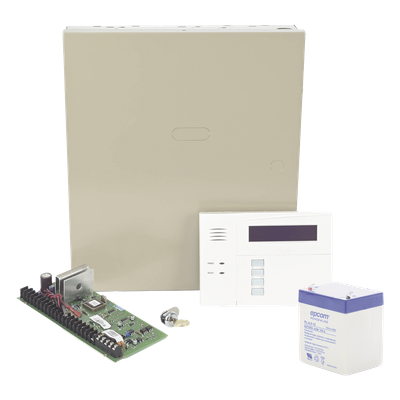 Kit de panel de alarma híbrido de hasta 48 zonas con gabinete, batería y teclado con receptor inalámbrico