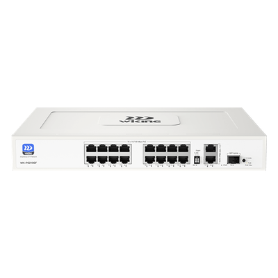 Switch no administrable PoE WI-TEK / Gestión Cloud / 16 Puertos 10/100 Mbps PoE af/at / 2 Puertos Uplink Gigabit / 1 Ranura SFP 1000 Mbps / Presupuesto 180 W / Puerto 1 Hi-PoE 60W