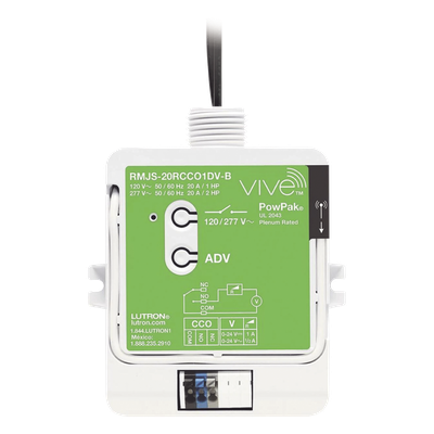 Módulo de relevador inalámbrico PowPak de 20 A para control de receptáculos, con salida de contacto seco para HVAC, compatible con controles Pico y hub Vive