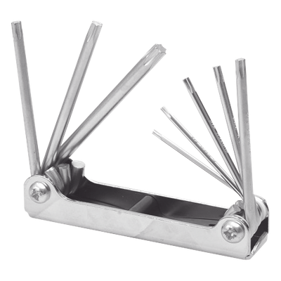 Juego de 8 llaves hexagonales Torx® tipo navaja, estuche metálico.