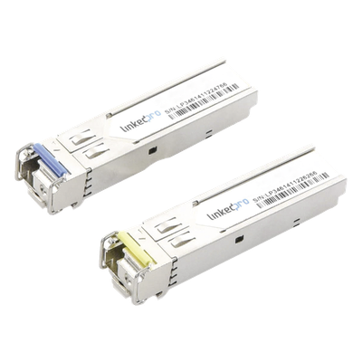Transceptores Ópticos Industriales Bidireccionales SFP (Mini-Gbic) / Monomodo 1310 & 1550 nm / 1.25 Gbps / 1000BASE-BX / Conector LC/UPC Simplex / DDM / Hasta 20 km / 2 Piezas
