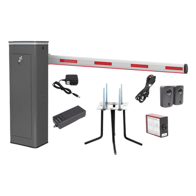 Kit COMPLETO Barrera Derecha XBF Con Corona LED / Brazo Iluminado de 3M / Incluye Sensor de Masa, Transformador, Lazo Magnético, Ancla, Fotoceldas y 2 Controles Inalámbricos