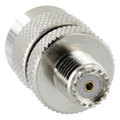 Adaptador RF / Mini UHF Hembra a UHF Macho (PL-259) / Montaje en Línea / Cuerpo Níquel / Contacto Oro / Aislante Teflón