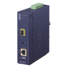 Convertidor de Medios PoE Industrial / SFP 1000BASE-X a RJ45 Gigabit / PoE+ 802.3at 30W / -40 a 75°C / IP30 / 12-48V CC o 24V CA