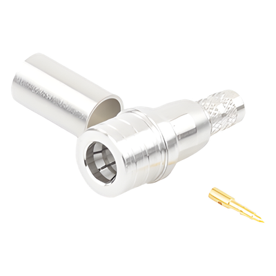 Conector QMA (Quick Mate) Macho, Anillo Plegable para RG-8/X, LMR-240, Bronce Blanco/Oro/Teflón.
