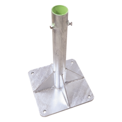 Base para Mástil Hasta 2\" con Opresores, Base de 30 x 30 cm y Tubo de 50 cm Ced. 30. Galv. Inmersión.