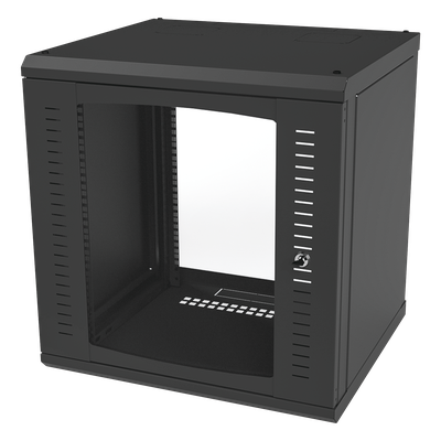 Gabinete de Pared para Rack 19in / 12 Unidades / Carga 100 kg / Puerta Cristal Templado / Postes Ajustables