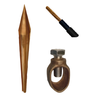 Kit Básico para Tierra Física con Varilla de  5/8\" de 1.5 m de Largo, Opresor y 10 Metros de Cable Negro  6 Awg.