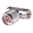 Adaptador RF en T / Conector N Macho a Doble N Hembra / Cuerpo Bronce Plateado / Contacto Oro / Aislante Teflón