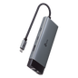 Adaptador HUB 6 en 1, 1 puerto USB-C entrada, 1 puerto HDMI 4K, 1 puerto Ethernet Gigabit, 1 puerto USB-C y 2 puertos USB-A