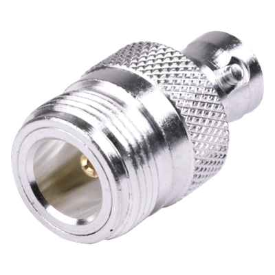 Adaptador en Línea, de Conector N Hembra a BNC Hembra, Plata/ Oro/ Teflón.