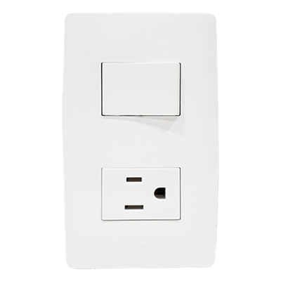 Apagador Escalera y Contacto de 127 V~60 Hz 10/15 A.