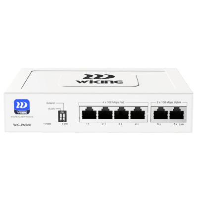 Switch no administrable PoE / Monitoreo Cloud Wi-Tek / Con 4 puertos 10/100 Mbps PoE af/at / 2 Puertos Uplink 10/100 MBPS / Presupuesto 45 W / PoE hasta 250 metros