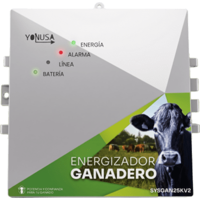 Energizador Ganadero / 10,000 Volts / 0.2 a 5.0 Joules Ajustable / 25 km Lineales / Alimentación 90-260 Vca y 12 Vcd / Panel Solar / NEMA 2
