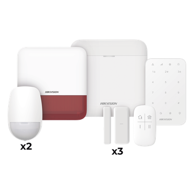 (AX PRO) KIT de Alarma AX PRO / Incluye: 1 Hub / 2 Sensores PIR / 3 Contactos Magnéticos mini / 1 Control Remoto / 1 Sirena Estrobo en color Rojo Inalámbrica Exterior /1 Teclado Inalámbrico / Wi-Fi