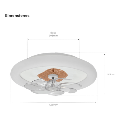 Ventilador de Techo con Luminario LED de 110 V CA 50/60 Hz /  88 W / 3 Tonos de Luz (6500 - 4 000 - 2 700 K) / Diámetro 500 mm / 6 Velocidades / Dimeable.