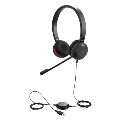 Jabra Evolve 30 Duo con conexión USB / 3.5mm, micrófono con cancelación de ruido y controlador en el cable con botones e indicadores LED (5399-829-309)
