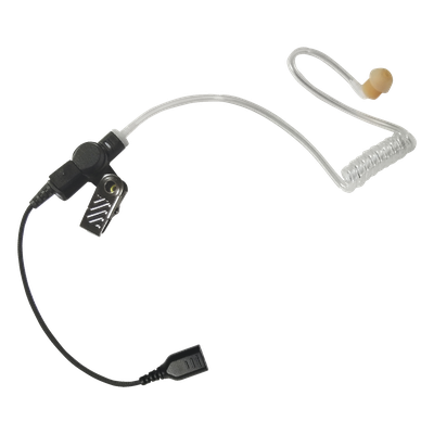 Auricular de tubo acústico transparente con cable de fibra tranzada con conector SNAP tipo MIRAGE. Requiere micrófono de solapa de 1 o 2 hilos de la Serie SNAP.