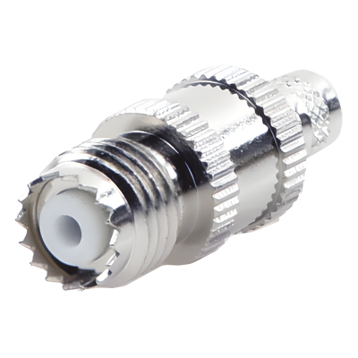 Conector Mini-UHF Hembra en Línea, de Anillo Plegable para Cable Coaxial RG-8/X, 9258, LMR-240, Níquel/ Plata/ Teflón.