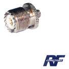 Adaptador RF / Conector SMA Hembra a UHF Hembra (SO-239) / Cuerpo Bronce Niquelado / Contacto Oro / Aislante Teflón / Montaje en Línea