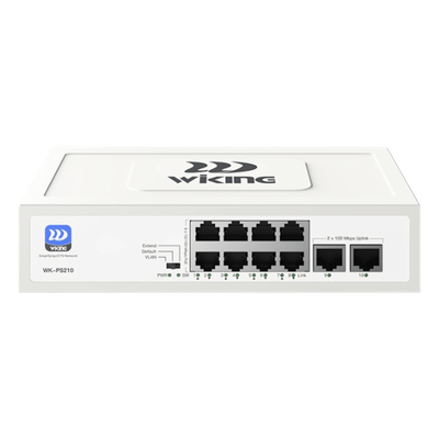 Switch no administrable PoE / Monitoreo Cloud Wi-Tek / Con 8 puertos 10/100 Mbps PoE af/at / 2 Puertos Ethernet 10/100 MBPS / Presupuesto 76 W / PoE hasta 250 metros