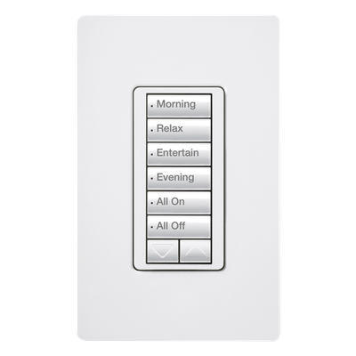 Botonera de pared inalámbrica de 6 botones con subir/bajar, retroiluminada, 120 V, color blanco, para el sistema de control de iluminación RadioRA 2
