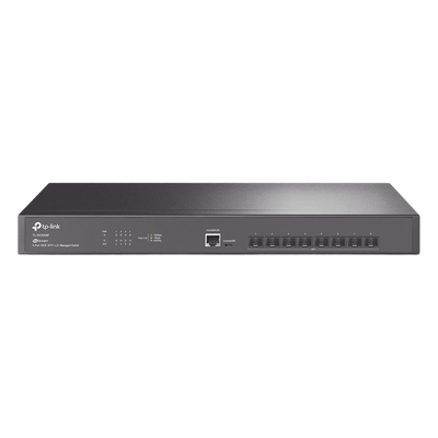 Switch Fibra Óptica L2+ Omada / 8 Puertos SFP+ 10G /  2 Puertos Consola (RJ45 y micro-USB) / Administración Centralizada Omada o Stand-Alone / Multicast IGMP / Calidad de Servicio / Montaje en Rack
