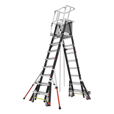 Escalera de Fibra de Vidrio  con Jaula de 8'-14' (2.44 - 4.27 m). Con Ajuste en Ruedas (RATCHET™ Leveler) (SKU:18515-817).