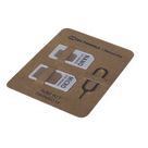 Kit de Adaptador SIM / Cartón Kraft Ecológico / Aguja Acero Inoxidable 0,60 mm / Adaptadores Nano y Micro SIM / Peso 1 g