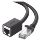 Cable de Extensión Cat6 RJ45 F/UTP / Macho a Hembra / 1m / Método de conexión 568B / Velocidad de transmisión 1000Mbps / Ancho de banda del canal 250MHz /Caja de Cobre / Negro