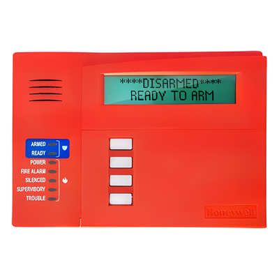 Teclado alfanumérico LCD con indicadores de incendio para paneles combinados de incendio e intrusión