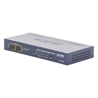 Switch Administrable de Escritorio de 8 Puertos Gigabit/ 2 Puertos SFP / 20 Gbps Switching / PoE In 802.3af/at / Dual Power DC + PoE / VLAN Q-in-Q / IPv6/IPv4/  Administración Remota con CloudNMS
