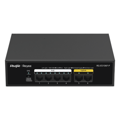 Switch PoE+ no Administrable, 6 Puertos 10/100 Mbps, hasta 54 Watts