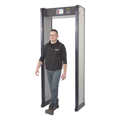 Arco Detector de Metales de 18 Zonas con Anclaje para Fijarse al Piso. Incluye Sensor IR para evitar falsas Alarmas / Certificado por la Administración Federal de Aviación de EE. UU. (FAA)