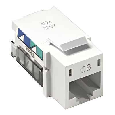 Jack RJ45 categoría 6 de 8 conductores para voz y datos, inserto a presión para el frame Claro de 6 puertos, color blanco