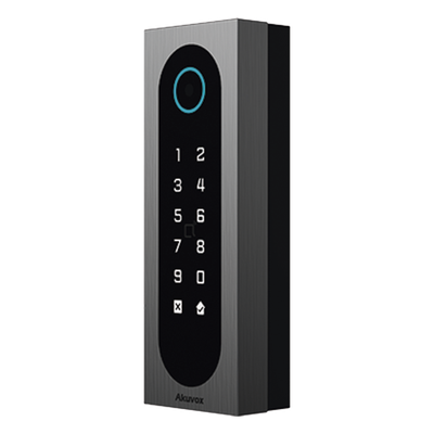 Control de Acceso Slim Akuvox A08S / Aluminio y Vidrio Templado / IP65 & IK09 / Capacidad para 20,000 Tarjetas / Métodos de Acceso Multi (QR, Bluetooth, PIN, RFID) / Soporta Wiegand / 1 Salida de R
