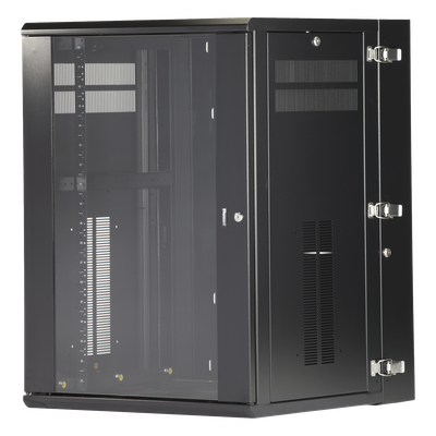 Gabinete PanZone de Montaje en Pared, de 19in, Puerta con Ventana de Seguridad, 18 UR, 635mm de Profundidad, Color Negro