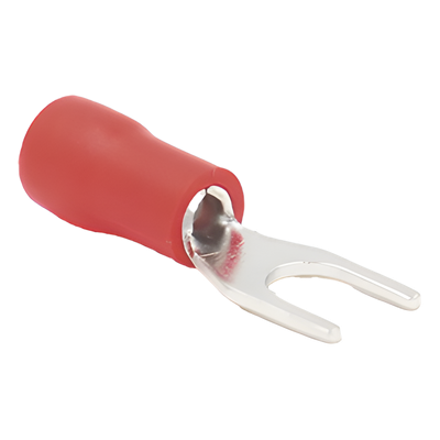 Terminal tipo horquilla ( espada ) aislada / 22 - 16 AWG / Rojo / Paquete de 25 piezas.