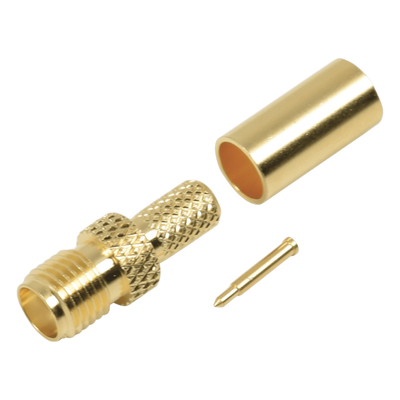 Conector SMA hembra inverso de anillo plegable para cable RG-58/U, Oro/ Oro Teflón.