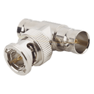 Adaptador RF en T / BNC Macho a Doble BNC Hembra / 50 Ohm / Cuerpo Niquelado / Contacto Oro / Aislante Teflón