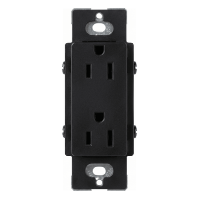 Tomacorriente dúplex de 15 A y 125 V, color negro brillante, familia Claro, apertura estilo Designer para placas de pared Lutron sin tornillos (placa se vende por separado)