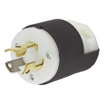 Clavija Industrial con Bloqueo de Media Vuelta / 15 A 125 V CA / 2 Polos 3 Hilos / Color Blanco y Negro / Nema L5-15P.