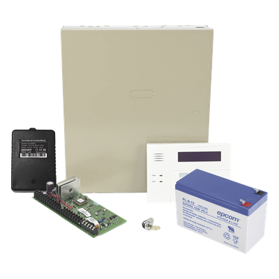 Kit de panel de alarma con teclado alfanumérico, batería de respaldo, transformador y gabinete