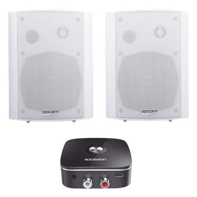 Kit  Altavoces + Modulo Receptor BT | Montaje en Pared | 2x20W RMS | Material ABS y Reja Metálica | Bracket de Metal | Color Blanco