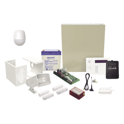 Kit de alarma antirrobo con panel VISTA-48, comunicador 4G LTE-M/5G, sensor PIR, sirena de 30 W y 2 contactos magnéticos